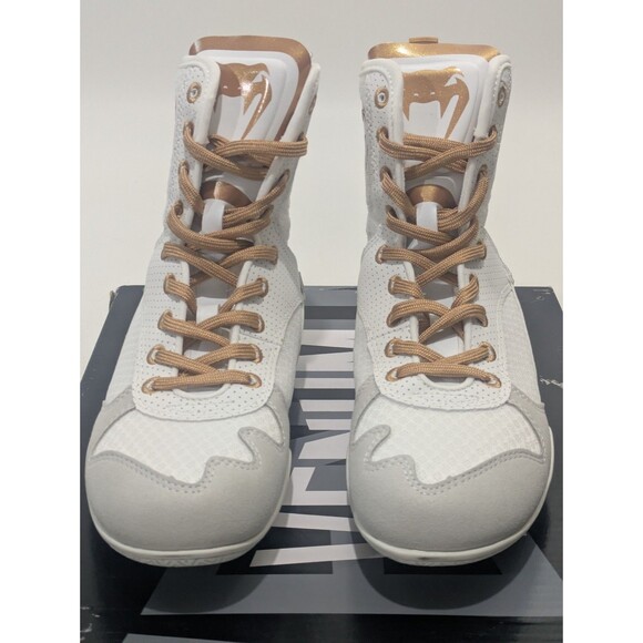 Venum Elite Boxing Shoes White/Gold Size 6 (EU 38) – Mid-Top